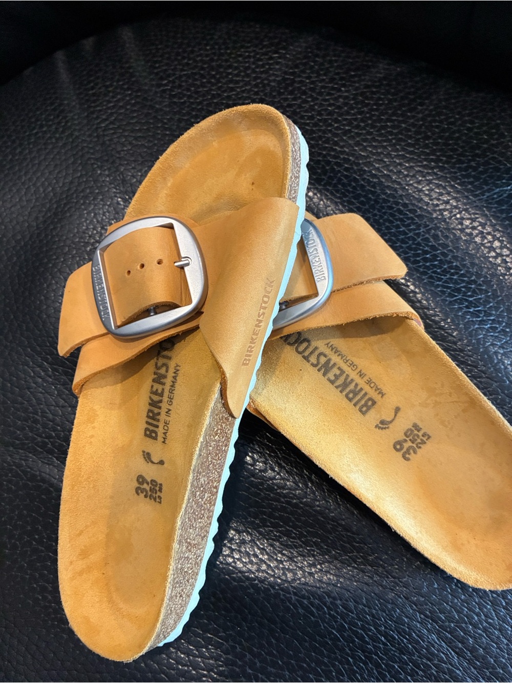 Birkenstock Buckled Slide Sandals in Mustard Yellow
